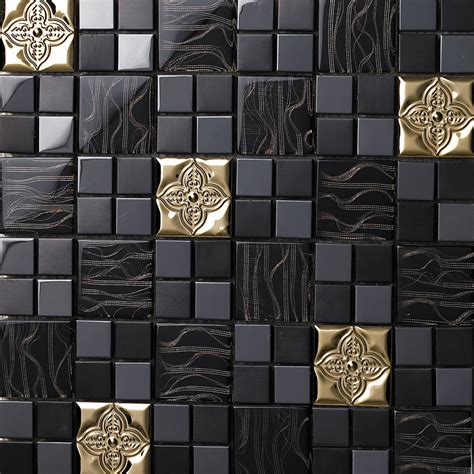 Glass Mix Metal Mosaic Tile Patterns Metallic Bathroom