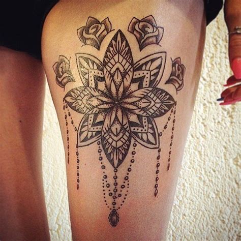 Awesome Mandala Flower Tattoo On Thigh Thigh Tattoos Women Front