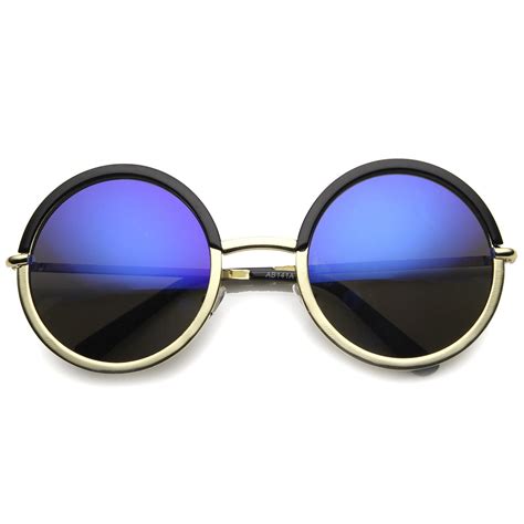Womens Round Sunglasses With Uv400 Protected Mirrored Lens Round