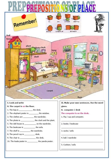 vysledek obrazku pro prepositions  place worksheet aulas de ingles