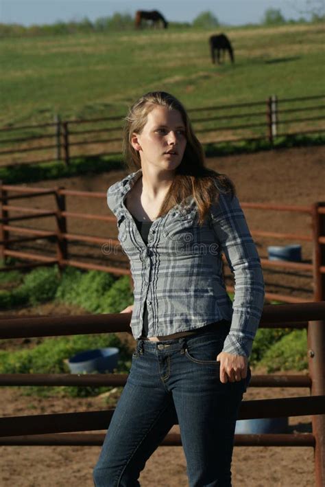 Farm Girl Stock Image Image Of Fence People Jean Grass Hot Sex Picture
