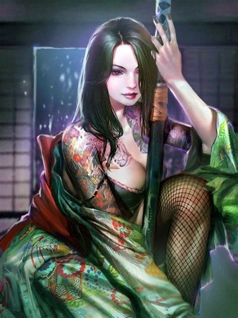 Tattooed Kimono Wearing Katana Wielding Female The1234asdf