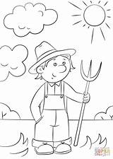 Farmer Cartoon Coloring Drawing Pages Pitchfork Farm Professions Printable Drawings Paintingvalley sketch template