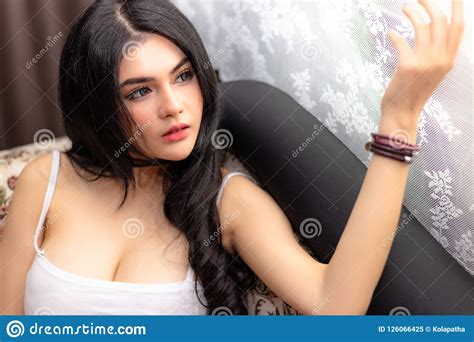 portrait woman attractive beautiful girl is looking t stock image image of home gorgeous