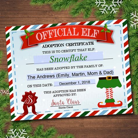elf adoption certificate christmas tidylady printables