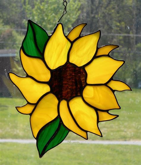 stained glass sunflower suncatcher handcrafted   usa