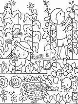 Coloring Pages Kids Gardening Colouring Garden Vegetable Vegetables Print Fall sketch template