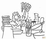 Dishes Washing Coloring Pages Drawing Wash Dish Do Clean Hand sketch template