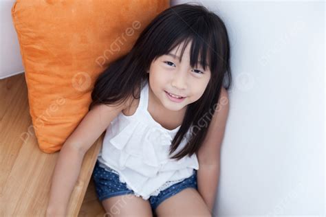 Girl Sitting In On The Ladder Stair Cute House Photo Background And