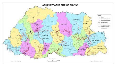 large administrative map  bhutan bhutan large administrative map