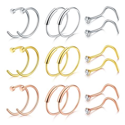 24pcs 20g 10mm 12mm nose hoops rings stainless steel nose piercing body