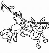 Monkey Swinging Coloring Monkeys Drawing Easy Little Cartoon Five Pages Baby Clipart Clip Journaling Traceable Jungle Draw Drawings Google Getdrawings sketch template