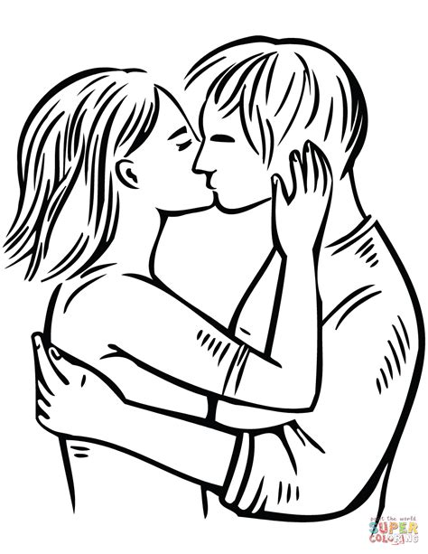 couple kissing coloring page  printable coloring pages
