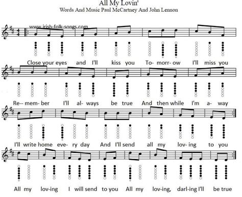 All My Loving Tin Whistle Sheet Music Notes By The Beatles With The