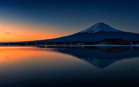 panoramic photo  mount fuji japan reflection mount fuji lake