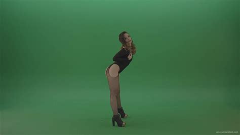 Elegant Sexy Dance By Go Go Dancing Girl In Black Dress On Green Screen