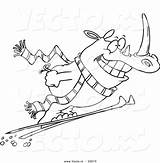 Cartoon Skiing Coloring Rhino Vector Pages Outline Printable Ron Leishman Rhinoceros Royalty sketch template