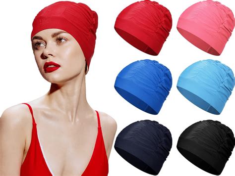 6 Pcs Pleated Swim Cap For Long Hair Swim Caps For Women