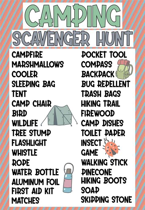 printable camping scavenger hunt camping scavenger hunts indoor