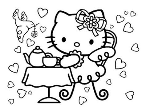 kitty tea party coloring page