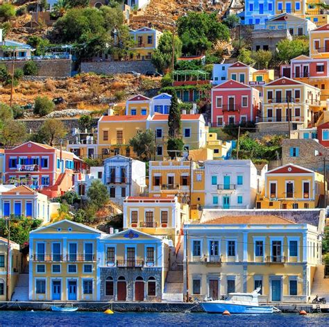traditional greek colorful houses  symi island dodecanese greece stock image image