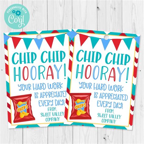 chip chip hooray gift tag editable template teacher nurse  staff