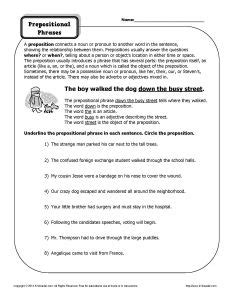 printable worksheets  prepositional phrases grade  learning