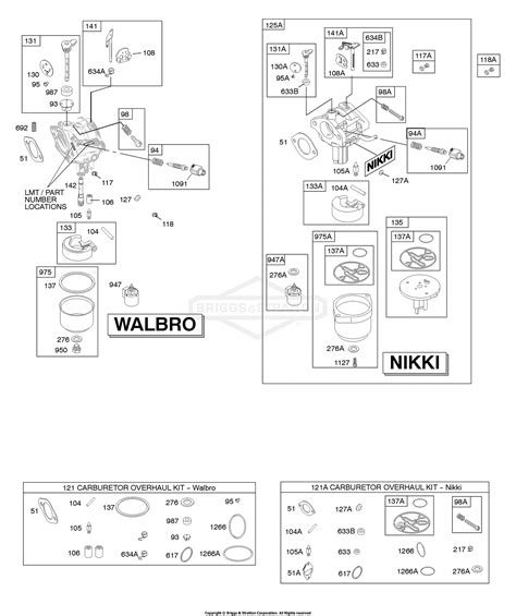 briggs  stratton    parts diagram  carburetor walbro nikki kit