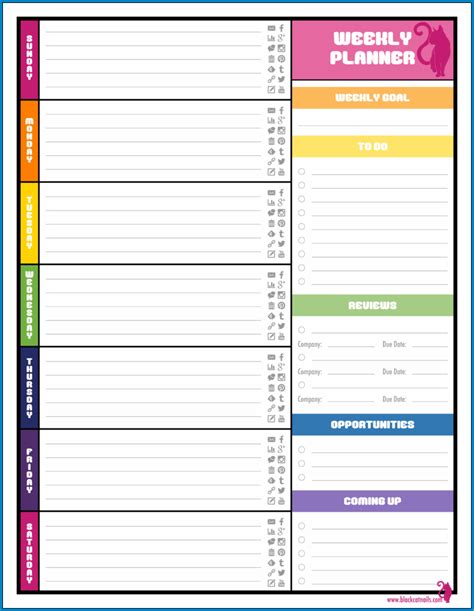 printable  weekly planner template