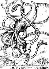 Squid Calamar Riesenkalmar Kalmar Gigante Pulpos Octopus Kraken sketch template