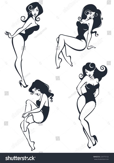 Vector Collection Pinup Girls Different Poses Stock Vector