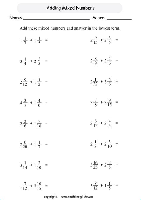 adding mixed numbers activity