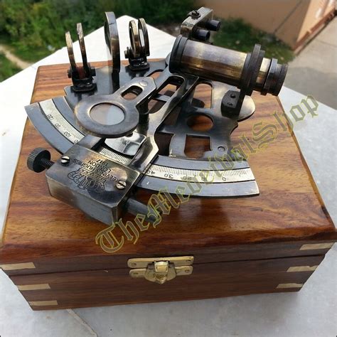nautical marine sextant and wooden box brass collectible