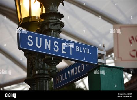 sunset blvd street sign stock photo alamy