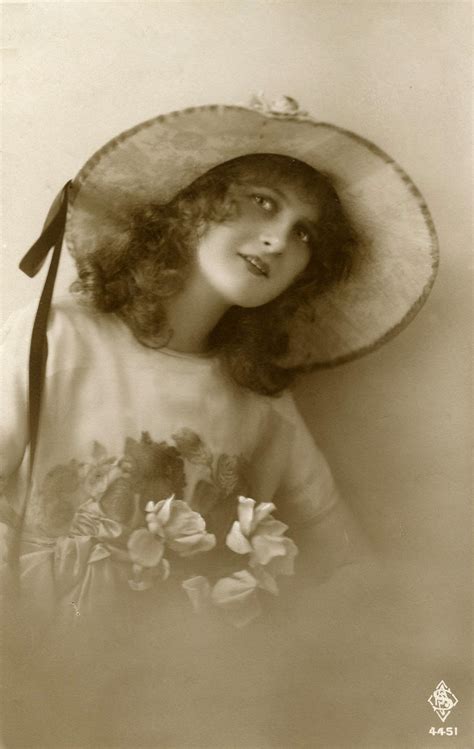 old photo pretty vintage lady with big hat the