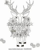 Flowers Antlers Coloring Deer Pages Template sketch template