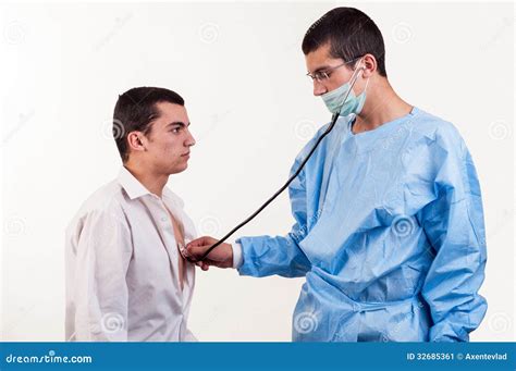 doctor examine  young man patient  stethoscope stock image image