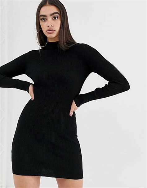 missguided high neck bodycon dress in black asos
