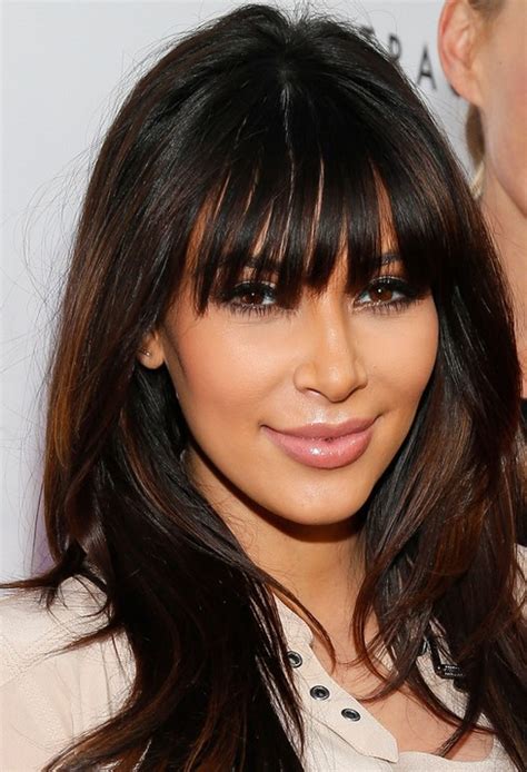 Kim Kardashian Haircuts 2014 Long Hairstyles For Blunt Bangs Popular