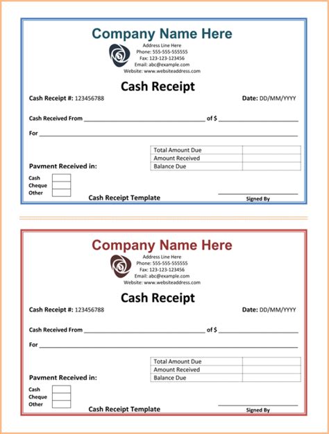 cash receipt template  printable cash receipt formats