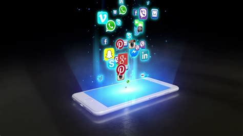 social media apps flying    white smartphone famous mobile app logos  emitted