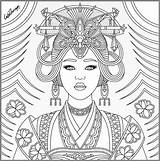Coloring Pages Beautiful Asian Woman Women Adult People Book Printable Adults Beauty Blank Sheets Dessin Colouring Coloriage Mandala Geisha Books sketch template