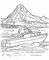 Coloring Boat Pages Glacier National Park Boats Parks Ship Kids Drawing Lake Motor Speed Print Sheets Mountain Printable Simple Color sketch template