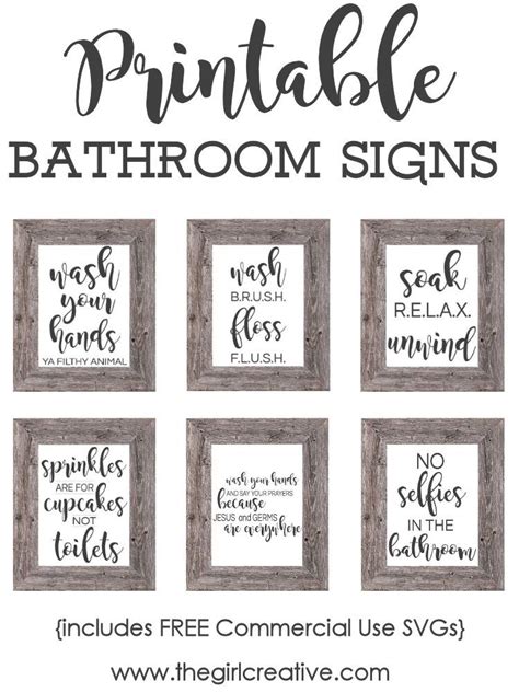printable bathroom signs svgs  girl creative printable