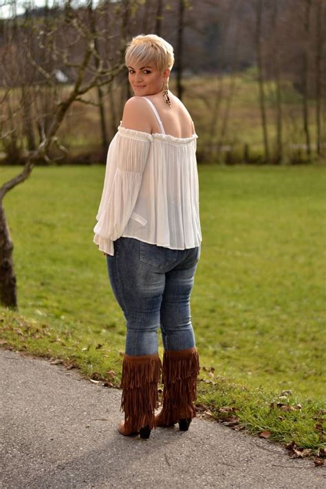 curvy claudia sheer blouse and fringe boots curvy women fashion plus