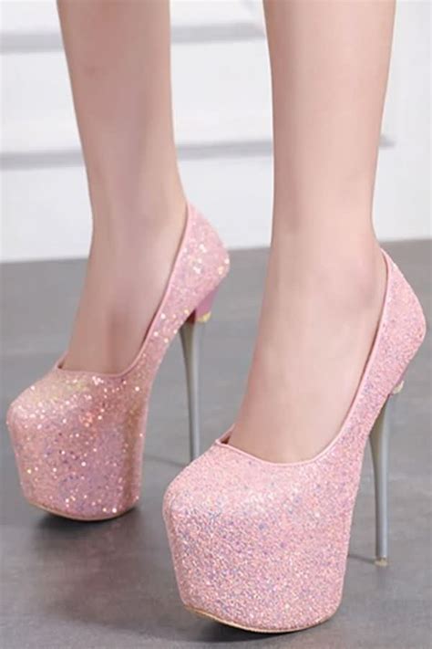 Pink Glitter Platform Stiletto High Heel Party Pumps Fashion High