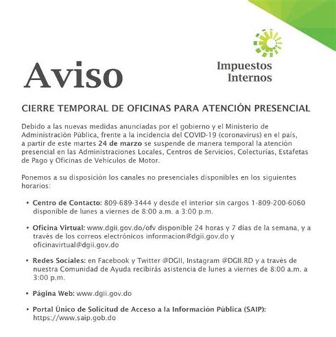 aviso cierre temporal  oficinas de atencion presencial