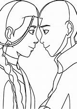 Aang Katara Avatar Coloring Couple Pages Wecoloringpage sketch template