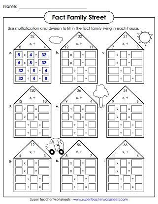 adding  subtraction fact families worksheet