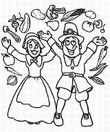 Thanksgiving Coloring Parade Couple Cheering Pilgrim Canada Joyful sketch template